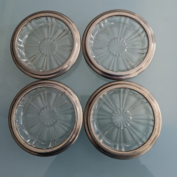 Vintage Coasters, Italian Silver Glass Crystal Coasters, Set of 4 Bar Decor - Picture 3 of 17